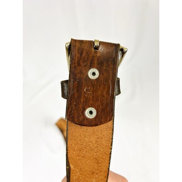 Tooled Leather Belt Leaf 2 Tone Western Design Brown Mens Sz 42 - Picture 4 of 4